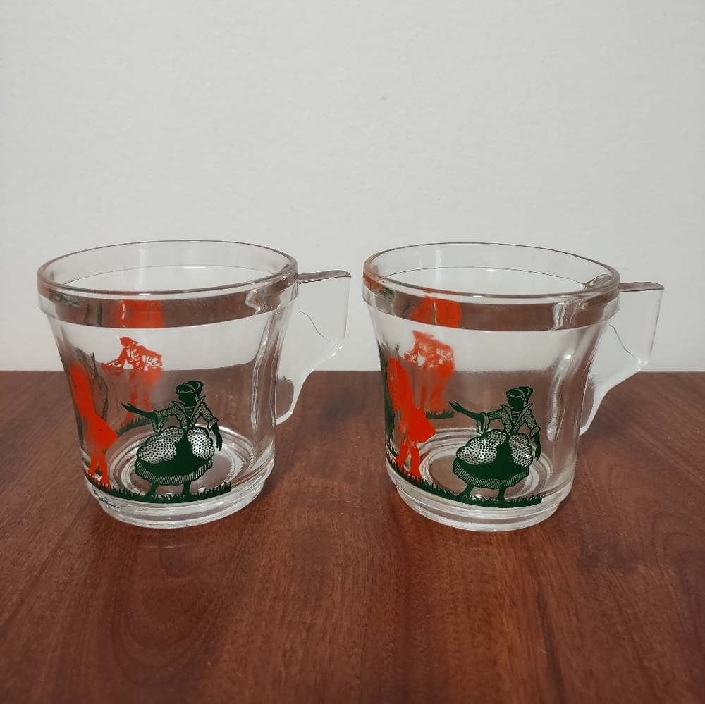 Pair Of Vintage 70s Nutella Glass Cups With Flat Handle